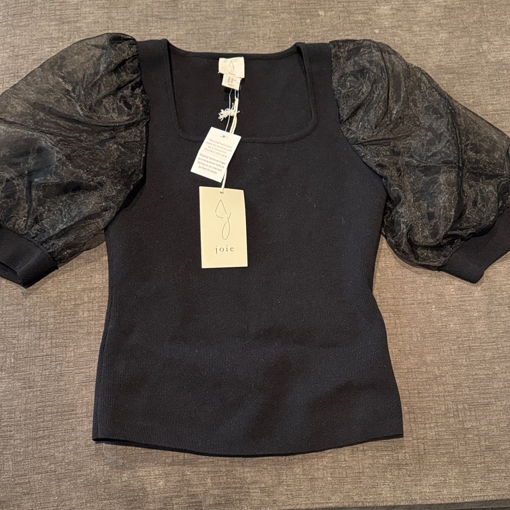 Joie Elegant Black Sheer Sleeve Blouse
